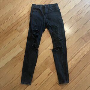 Black American Eagle Ripped Skinny jeans; super stretchy; size 4 regular